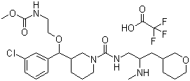 Carbamic acid, N-[2-[(R)-(3-chlorophenyl)[(3R)-1-[[[(2S)-2-(methylamino)-3-[(3R)-tetrahydro-2H-pyran-3-yl]propyl]amino]carbonyl]-3-piperidinyl]methoxy]ethyl]-, methyl ester, 2,2,2-trifluoroacetate Structure,1013937-63-7Structure