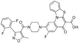 5H-Benzothiazolo[3,2-a]quinoline-6-carboxylic acid, 2-[4-[[3-(2,6-difluorophenyl)-5-methyl-4-isoxazolyl]carbonyl]-1-piperazinyl]-3-fluoro-5-oxo- Structure,1028202-96-1Structure