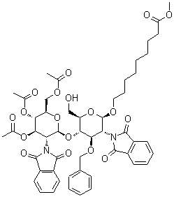 8-Methoxycarbonyloctyl-2-deoxy-2-phthalimido-3-o-benzyl-4-o-(3’,4’,6’-tri-o-acetyl-2’-deoxy-2’-phthalimido-β-d-glucopyranosyl)-β-d-glucopyranoside Structure,106445-30-1Structure