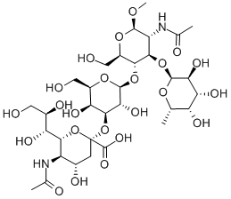 Methyl (6r)-5-acetamido-3,5-dideoxy-6-[(1r,2r)-1,2,3-trihydroxypropyl]-beta-l-threo-hex-2-ulopyranonosyl-(2->3)-beta-d-galactopyranosyl-(1->4)-[6-deoxy-alpha-l-galactopyranosyl-(1->3)]-2-acetamido-2-d Structure,141612-87-5Structure