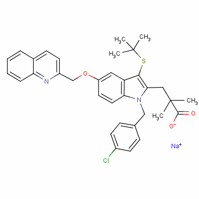 1-[(4-Chlorophenyl)methyl]-3-[(1,1-dimethylethyl)thio]-α,α-dimethyl-5-(2-quinolinylmethoxy)-1h-indole-2-propanoic acid sodium salt Structure,147030-01-1Structure