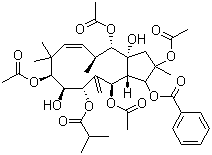 2,5,9,14-Tetraacetoxy-3-benzoyloxy-8,15-dihydroxy-7-isobutyroyloxyjatropha-6(17),11E-diene Structure,210108-88-6Structure