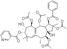 2,5,7,14-Tetraacetoxy-3-benzoyloxy-8,15-dihydroxy-9-nicotinoyloxyjatropha-6(17),11E-diene Structure,210108-89-7Structure