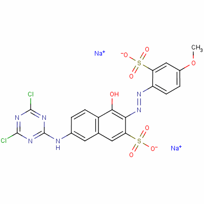 2-Naphthalenesulfonic acid, 7-[(4,6-dichloro-1,3,5-triazin-2-yl)amino]-4-hydroxy-3-[(4-methoxy-2-sulfophenyl)azo]-, disodium salt Structure,25489-36-5Structure