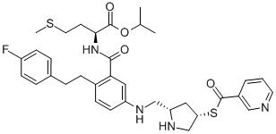 N-[2-[2-(4-fluorophenyl)ethyl]-5-[[[(2S,4S)-4-[(3-pyridinylcarbonyl)thio]-2-pyrrolidinyl]methyl]amino]benzoyl]-L-Methionine 1-methylethyl ester Structure,345915-10-8Structure