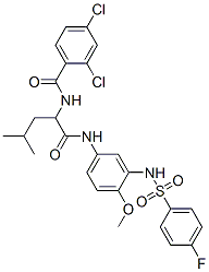 Benzamide, 2,4-dichloro-n-[1-[[[3-[[(4-fluorophenyl)sulfonyl]amino]-4-methoxyphenyl]amino]carbonyl]-3-methylbutyl]-(9ci) Structure,566890-79-7Structure