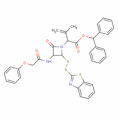 Benzhydryl 2-(benzothiazol-2-yldithio)-alpha-(isopropenyl)-4-oxo-3-[(phenoxyacetyl)amino]azetidine-1-acetate Structure,61585-90-8Structure