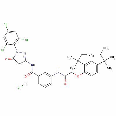 3-[[[2,4-Bis(tert-pentyl)phenoxy]acetyl ]amino]-n-[4,5-dihydro-5-oxo-1-(2,4,6-trichlorophenyl)-1h-pyrazol-3-yl ]benzamide monohydrochloride Structure,63217-46-9Structure