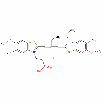 3-(2-Carboxyethyl)-2-[2-[(3-ethyl-6-methoxy-5-methyl-3h-benzothiazol-2-ylidene)methyl]but-1-enyl]-6-methoxy-5-methylbenzothiazolium iodide Structure,63815-95-2Structure