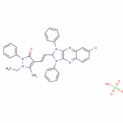 6-Chloro-2-[2-(1-ethyl-2,3-dihydro-5-methyl-3-oxo-2-phenyl-1h-pyrazol-4-yl)vinyl]-1,3-diphenyl-1h-imidazo[4,5-b]quinoxalinium perchlorate Structure,63816-06-8Structure