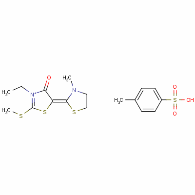 3-Ethyl-4,5-dihydro-5-(3-methylthiazolidin-2-ylidene)-2-(methylthio)-4-oxothiazolium toluene-p-sulphonate Structure,63870-47-3Structure