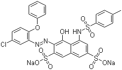 2,7-Naphthalenedisulfonic acid, 3-[(5-chloro-2-phenoxyphenyl) azo]-4-hydroxy-5-[[(4-methylphenyl)sulfonyl]amino ]-, disodium salt Structure,6416-66-6Structure