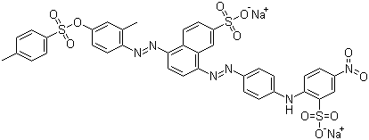 2-Naphthalenesulfonic acid, 5(or 8)-[[3-methyl-4-[[(4-methylphenyl) sulfonyl]oxy]phenyl]azo]-8(or 5)-[[4-[(4-nitro-2-sulfophenyl)amino]phenyl]azo]-, disodium salt Structure,8003-88-1Structure