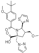 D-Proline, 1-[4-(1,1-dimethylethyl)-3-methoxybenzoyl]-4-(methoxymethyl)-2-(1H-pyrazol-1-ylmethyl)-5-(2-thiazolyl)-, (4R,5S)-rel- Structure,885264-71-1Structure