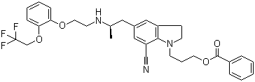 1-[3-(Benzoyloxy)propyl]-2,3-dihydro-5-[(2R)-2-[[2-[2-(2,2,2-trifluoroethoxy)phenoxy]ethyl]amino]propyl]-1H-Indole-7-carbonitrile Structure,885340-11-4Structure