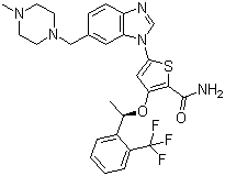 5-[6-[(4-methyl-1-piperazinyl)methyl]-1H-benzimidazol-1-yl]-3-[(1R)-1-[2-(trifluoromethyl)phenyl]ethoxy]-2-Thiophenecarboxamide Structure,929095-18-1Structure