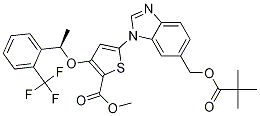 (R)-methyl 5-(6-(pivaloyloxymethyl)-1h-benzo[d]imidazol-1-yl)-3-(1-(2-(trifluoromethyl)phenyl)ethoxy)thiophene-2-carboxylate Structure,929095-38-5Structure