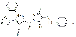 1H-pyrazole-4-carbonitrile, 3-[[4-[2-(4-chlorophenyl)hydrazinylidene]-4,5-dihydro-3-methyl-5-oxo-1h-pyrazol-1-yl]carbonyl]-5-(2-furanyl)-1-phenyl- Structure,933065-59-9Structure