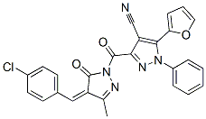 1H-pyrazole-4-carbonitrile, 3-[[4-[(4-chlorophenyl)methylene]-4,5-dihydro-3-methyl-5-oxo-1h-pyrazol-1-yl]carbonyl]-5-(2-furanyl)-1-phenyl- Structure,933065-61-3Structure