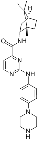 4-Pyrimidinecarboxamide, 2-[[4-(1-piperazinyl)phenyl]amino]-N-(1,7,7-trimethylbicyclo[2.2.1]hept-2-yl)- Structure,943122-71-2Structure