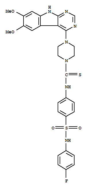 4-(6,7-Dimethoxy-9h-pyrimido[4,5-b]indol-4-yl)-n-[4-[[(4-fluorophenyl)amino]sulfonyl]phenyl]-1-piperazinecarbothioamide Structure,1023310-86-2Structure