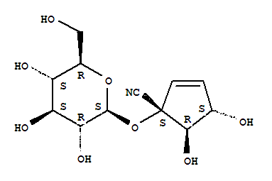 2-Cyclopentene-1-carbonitrile,1-(b-d-glucopyranosyloxy)-4,5-dihydroxy-,(1s,4s,5r)- Structure,14332-17-3Structure