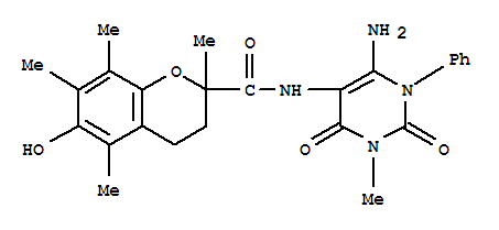 2H-1-benzopyran-2-carboxamide, n-(6-amino-1,2,3,4-tetrahydro-3-methyl-2,4-dioxo-1-phenyl-5-pyrimidinyl)-3,4-dihydro-6-hydroxy-2,5,7,8-tetramethyl- Structure,204980-79-0Structure