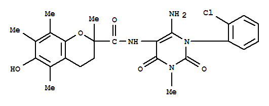 2H-1-benzopyran-2-carboxamide, n-[6-amino-1-(2-chlorophenyl)-1,2,3,4-tetrahydro-3-methyl-2,4-dioxo-5-pyrimidinyl]-3,4-dihydro-6-hydroxy-2,5,7,8- Structure,204980-84-7Structure