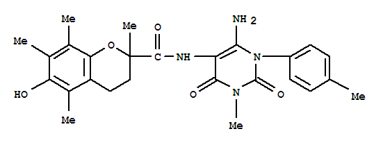 2H-1-benzopyran-2-carboxamide, n-[6-amino-1,2,3,4-tetrahydro-3-methyl-1-(4-methylphenyl)-2,4-dioxo-5-pyrimidinyl]-3,4-dihydro-6-hydroxy-2,5,7,8- Structure,204980-86-9Structure