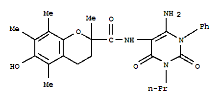 2H-1-benzopyran-2-carboxamide, n-(6-amino-1,2,3,4-tetrahydro-2,4-dioxo-1-phenyl-3-propyl-5-pyrimidinyl)-3,4-dihydro-6-hydroxy-2,5,7,8-tetramethyl- Structure,204980-88-1Structure