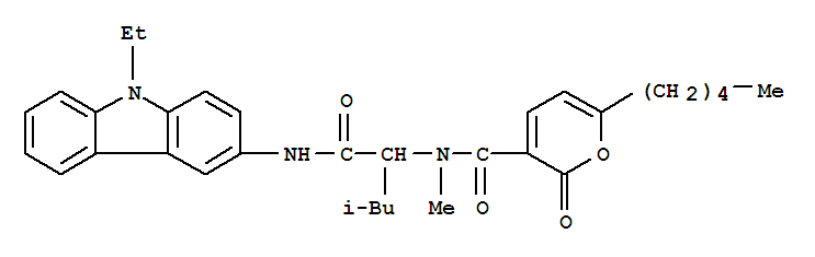 2H-pyran-3-carboxamide,n-[1-[[(9-ethyl-9h-carbazol-3-yl)amino]carbonyl]-3-methylbutyl]-n-methyl-2-oxo-6-pentyl-(9ci) Structure,258278-06-7Structure