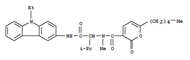 2H-pyran-3-carboxamide,n-[1-[[(9-ethyl-9h-carbazol-3-yl)amino]carbonyl]-2-methylpropyl]-n-methyl-2-oxo-6-pentyl-(9ci) Structure,258278-07-8Structure