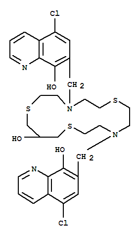 4,10-Bis(5-chloro-8-hydroxy-7-quinolinyl)-1,7,13-trithia-4,10-diazacyclohexadecan-9-ol Structure,343372-32-7Structure