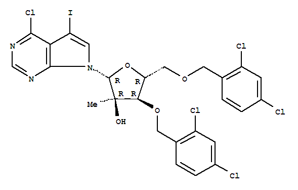 7-[3,5-Bis-o-[(2,4-dichlorophenyl)methyl ]-2-c-methyl-beta-d-ribofuranosyl ]-4-chloro-5-iodo-7h-pyrrolo[2,3-d]pyrimidine Structure,847551-25-1Structure