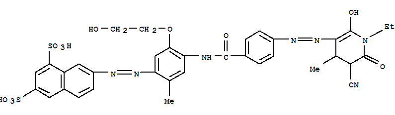 1,3-Naphthalenedisulfonic acid,7-[[4-[[4-[(5-cyano-1-ethyl-1,4,5,6-tetrahydro-2-hydroxy-4-methyl-6-oxo-3-pyridinyl)azo]benzoyl]amino]-5-(2-hydroxyethoxy)-2- Structure,884304-25-0Structure