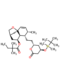 (4S,5s,6s,7s,9r)-5-{2-[(2r,4r)-4-{[dimethyl(2-methyl-2-propanyl)silyl]oxy}-6-oxotetrahydro-2h-pyran-2-yl]ethyl}-4-methyl-11-oxatricyclo[7.2.1.0<sup>1,6</sup>]dodec-2-en-7-yl 2,2-dimethylbutanoate Structure,125175-64-6Structure