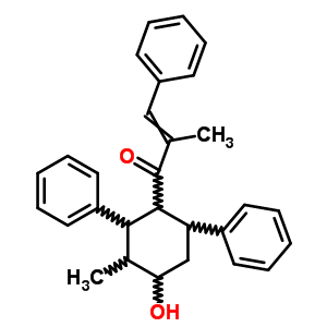 2-Propen-1-one,1-(4-hydroxy-3-methyl-2,6-diphenylcyclohexyl)-2-methyl-3-phenyl- Structure,14164-70-6Structure