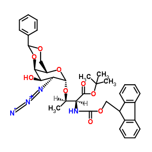 2-Methyl-2-propanyl (2s,3r)-3-{[(4as,6s,7s,8r,8ar)-7-azido-8-hydroxy-2-phenylhexahydropyrano[3,2-d][1,3]dioxin-6-yl]oxy}-2-{[(9h-fluoren-9-ylmethoxy)carbonyl]amino}butanoate Structure,195976-07-9Structure