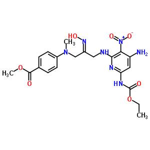 Benzoic acid,4-[[3-[[4-amino-6-[(ethoxycarbonyl)amino]-3-nitro-2-pyridinyl]amino]-2-(hydroxyimino)propyl]methylamino]-,methyl ester Structure,30768-48-0Structure