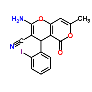 4H,5h-pyrano[4,3-b]pyran-3-carbonitrile,2-amino-4-(2-iodophenyl)-7-methyl-5-oxo- Structure,339584-01-9Structure