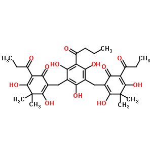 2-[[3-Butanoyl-5-[(2,4-dihydroxy-3,3-dimethyl-6-oxo-5-propanoyl-cyclohexa-1,4-dien-1-yl)methyl]-2,4,6-trihydroxy-phenyl]methyl]-3,5-dihydroxy-4,4-dimethyl-6-propanoyl-cyclohexa-2,5-dien-1-one Structure,51005-85-7Structure