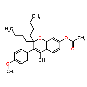 2H-1-benzopyran-7-ol,2,2-dibutyl-3-(4-methoxyphenyl)-4-methyl-, 7-acetate Structure,5188-50-1Structure