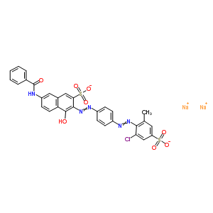 Disodium 7-(benzoylamino)-3-({4-[(2-chloro-6-methyl-4-sulfonatophenyl)diazenyl]phenyl}diazenyl)-4-hydroxy-2-naphthalenesulfonate Structure,5873-23-4Structure