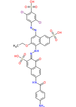 5-[(2E)-2-{6-[(4-aminobenzoyl)amino]-1-oxo-3-sulfo-2(1h)-naphthalenylidene}hydrazino]-8-[(e)-(2,5-dichloro-4-sulfophenyl)diazenyl]-6-ethoxy-2-naphthalenesulfonic acid Structure,5893-32-3Structure