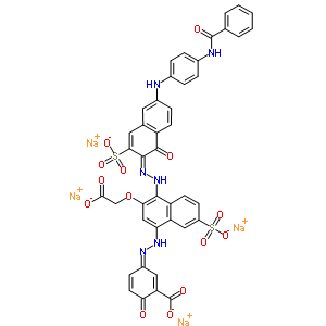 [1-[[6-[[4-(Benzoylamino)phenyl]amino]-1-hydroxy-3-sodiosulfo-2-naphthalenyl]azo]-4-[(4-hydroxy-3-sodiooxycarbonylphenyl)azo]-6-sodiosulfo-2-naphthalenyloxy]acetic acid sodium salt Structure,5905-21-5Structure