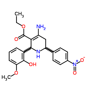 Ethyl 4-amino-2-(2-hydroxy-3-methoxy-phenyl)-6-(4-nitrophenyl)-1,2,5,6-tetrahydropyridine-3-carboxylate Structure,59623-98-2Structure