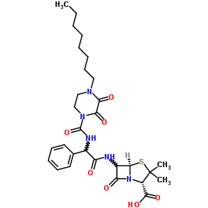 (2S,5r,6r)-3,3-dimethyl-6-[[(r)-[[(4-octyl-2,3-dioxopiperazin-1-yl)carbonyl ]amino]phenylacetyl ]amino]-7-oxo-4-thia-1-azabicyclo[3.2.0]heptane-2-carboxylic acid Structure,59703-98-9Structure