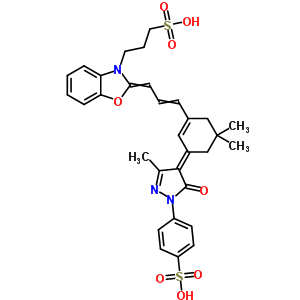 2-[3-[3-[1,5-Dihydro-3-methyl-5-oxo-1-(4-sulphophenyl)-4h-pyrazol-4-ylidene]-5,5-dimethylcyclohex-1-en-1-yl]prop-2-enylidene]-2h-benzoxazole-3-propylsulphonic acid Structure,63059-65-4Structure