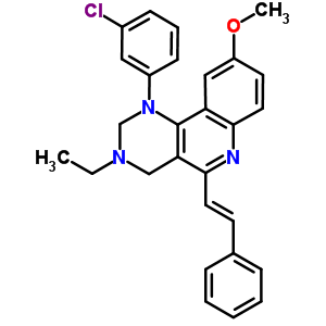 Pyrimido[5,4-c]quinoline,1-(3-chlorophenyl)-3-ethyl-1,2,3,4-tetrahydro-9-methoxy-5-(2-phenylethenyl)- Structure,65273-94-1Structure