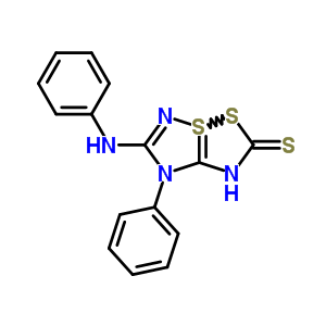 2H-4l4-(1,2,4)thiadiazolo(1,5-b)(1,2,4)dithiazole-2-thione, 1,5,6,7-tetrahydro-7-phenyl-6-(phenylimino)-, (6z)- Structure,67066-05-1Structure